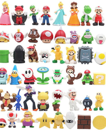 48vnt./ rinkinys Super Mario Family Luigi Yoshi Bowser Wario Peach Toad Daisy Figūros modelio žaislai