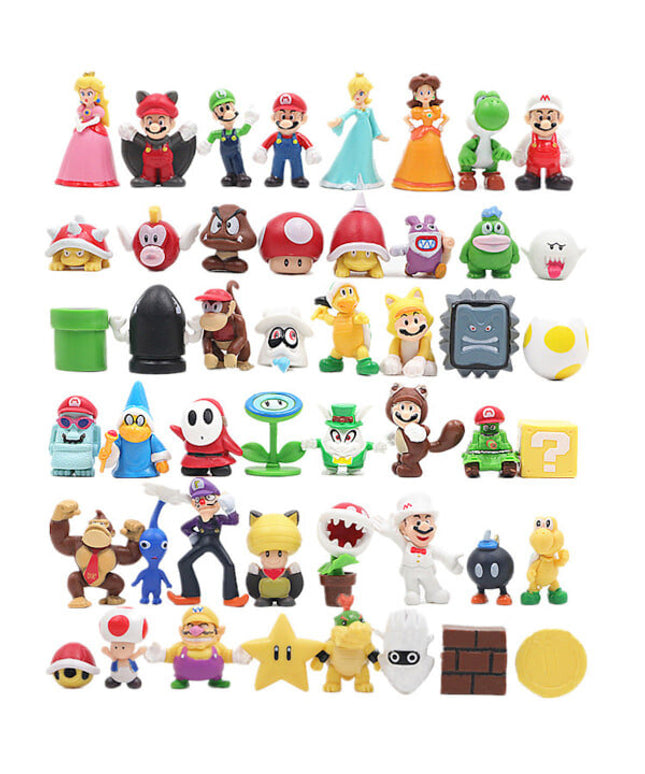 48vnt./ rinkinys Super Mario Family Luigi Yoshi Bowser Wario Peach Toad Daisy Figūros modelio žaislai