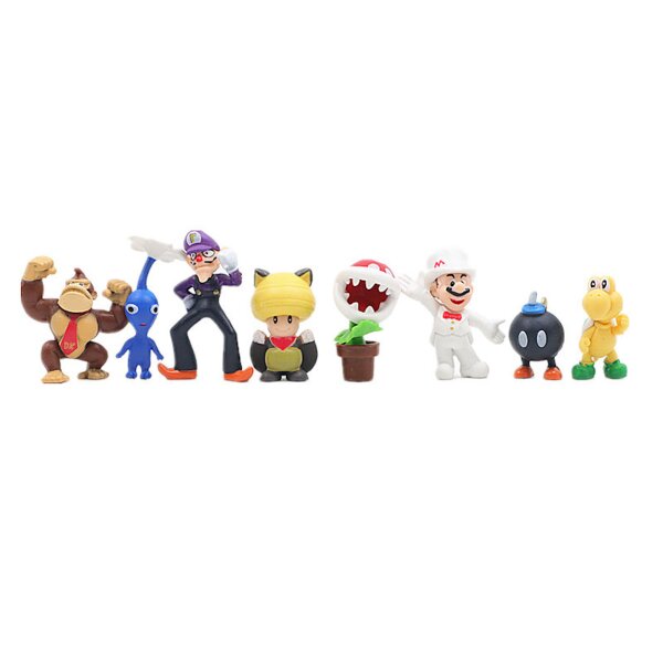 48vnt./ rinkinys Super Mario Family Luigi Yoshi Bowser Wario Peach Toad Daisy Figūros modelio žaislai
