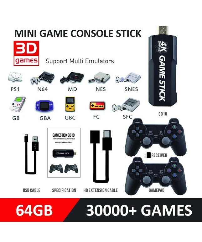 4K Ultra vaizdo žaidimų konsolė, skirta PS1 / SEGA / SNES / MAME Retro TV žaidimų konsolė 64 GB 10000 žaidimų vaizdo žaidimų lazda M8 / X2(GD10 64G)