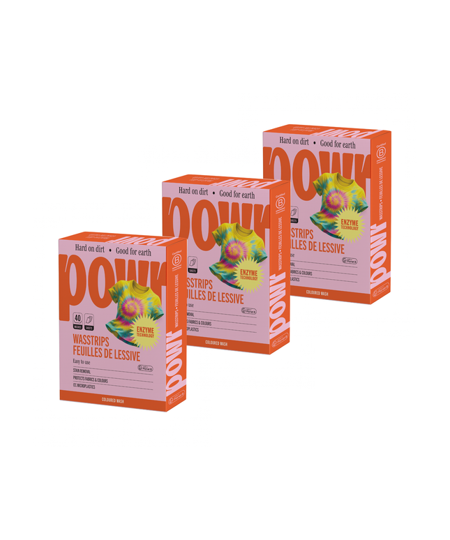 Skalbimo lapeliai POWR x3 vnt, spalvotiems skalbiniams, 120 lapelių, visų tipų audiniams, be mikroplastiko