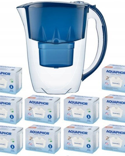 Vandens filtravimo ąsotis Aquaphor Amethyst, 2,8l, mėlynas, su 10 vnt Aquaphor B25 Maxfor vandens filtrų