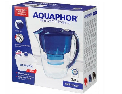 Vandens filtravimo ąsotis Aquaphor Amethyst, 2,8l, mėlynas, su 10 vnt Aquaphor B25 Maxfor vandens filtrų