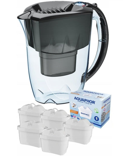 Vandens filtravimo ąsotis Aquaphor Amethyst 2.8l, juodas, su 5 vnt Maxfor+ vandens filtrų