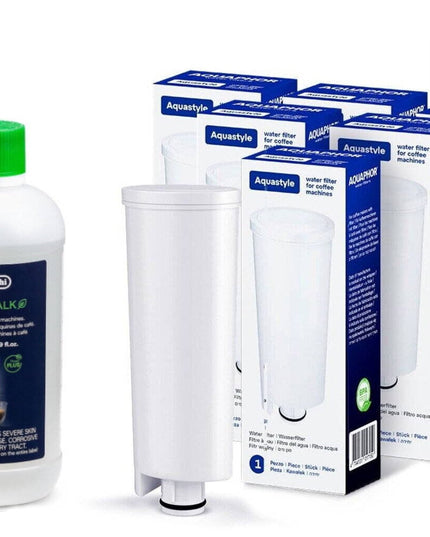 Kavos aparatų vandens filtras Aquaphor Delonghi 6 vnt + universali nukalkinimo priemonė Ecodecalk 500 ml