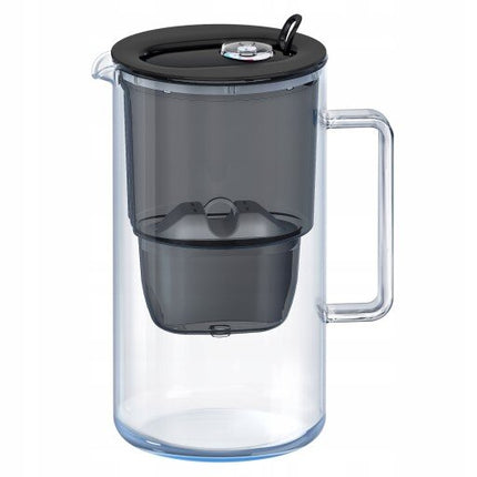 Stiklinis vandens filtravimo ąsotis Aquaphor Glass 2,5l + 4 vnt Maxfor vandens filtrų (1Mg+3), juodas
