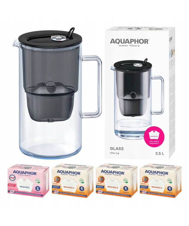 Stiklinis vandens filtravimo ąsotis Aquaphor Glass, juodas