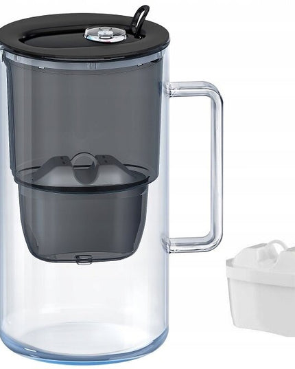 Stiklinis vandens filtravimo ąsotis Aquaphor Glass 2,5l + 4 vnt Maxfor vandens filtrų (1Mg+3), juodas