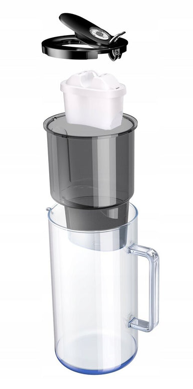 Stiklinis vandens filtravimo ąsotis Aquaphor Glass 2,5 l, suMaxfor Mg vandens filtrais, 4 vnt, juodas