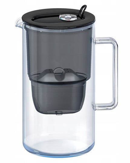 Vandens filtravimo ąsotis Aquaphor Glass, 2,5l, juodas, su 7 vnt Maxfor filtrų