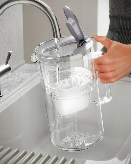 Stiklinis vandens filtravimo ąsotis Aquaphor Glass 2,5l + Maxfor Mg vandens filtras, baltas