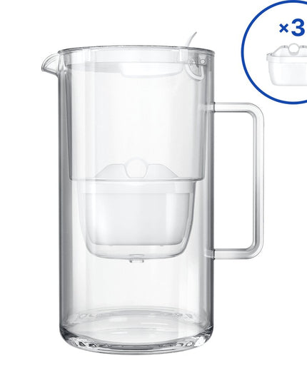 Stiklinis vandens filtravimo ąsotis Aquaphor Glass 2,5l su 3 vnt Maxfor+ vandens filtrų, baltas