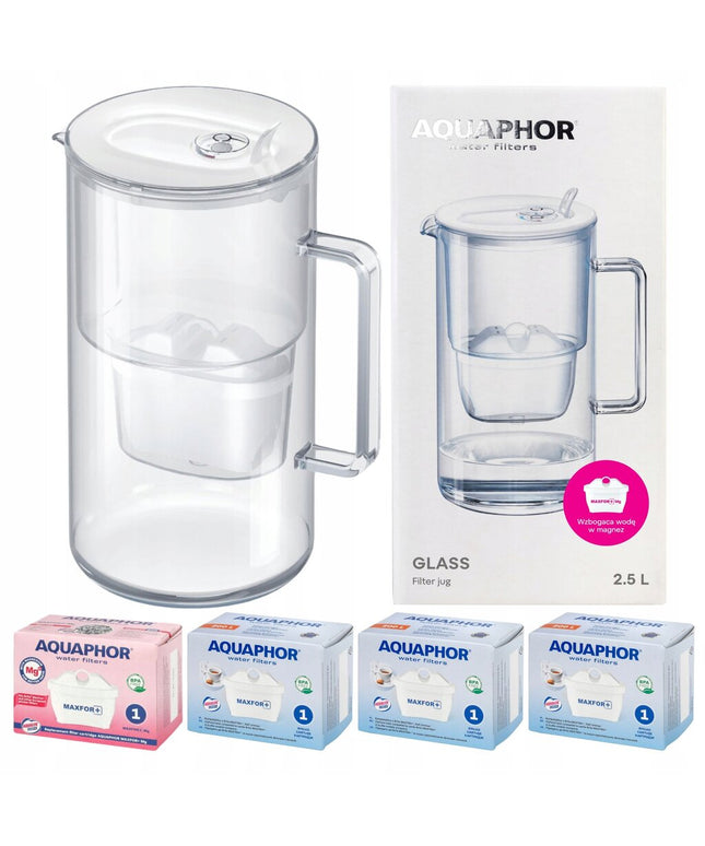 Stiklinis vandens filtravimo ąsotis Aquaphor Glass 2.5l, baltas