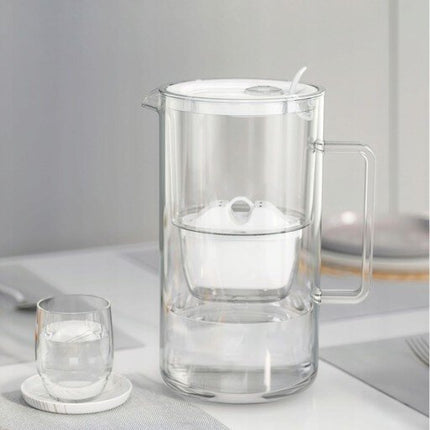 Stiklinis vandens filtravimo ąsotis Aquaphor Glass, 2,5l,  su 4 vnt vandens filtro kasečių (1Mg+3H), baltas