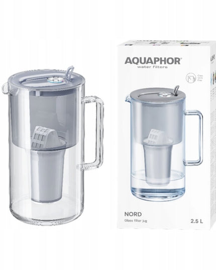 Stiklinis vandens filtravimo ąsotis Aquaphor Nord A5, 2.5l, pilkas