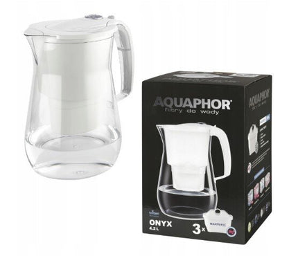 Vandens filtravimo ąsotis Aquaphor Onyx, 4.2l, baltas, su 10 vnt Maxfor Mg vandens filtrų