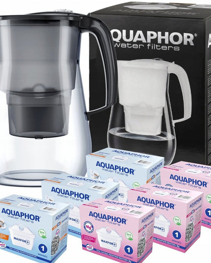 Vandens filtravimo ąsotis Aquaphor Onyx 4.2l, juodas, su 3 vnt Maxfor + 3 vnt Mg vandens filtrų