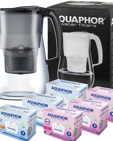 Vandens filtravimo ąsotis Aquaphor Onyx 4.2l, juodas, su 3 vnt Maxfor + 3 vnt Mg vandens filtrų
