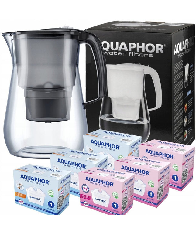 Vandens filtravimo ąsotis Aquaphor Onyx 4.2l, juodas, su 3 vnt Maxfor + 3 vnt Mg vandens filtrų