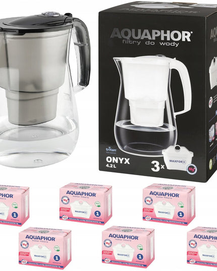 Vandens filtravimo ąsotis Aquaphor Onyx 4.2l, su Maxfor Mg vandens filtrais 6 vnt, juodas