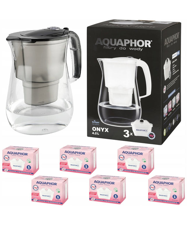 Vandens filtravimo ąsotis Aquaphor Onyx 4.2l, su Maxfor Mg vandens filtrais 6 vnt, juodas