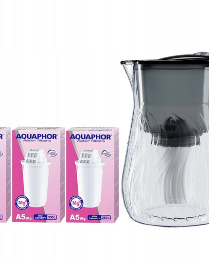 Vandens filtravimo ąsotis Aquaphor Orleans 4.2l + 3vnt A5 Mg vandens filtrai, juodas