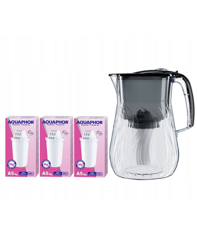 Vandens filtravimo ąsotis Aquaphor Orleans 4.2l + 3vnt A5 Mg vandens filtrai, juodas