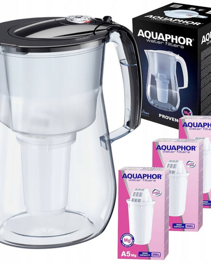 Vandens filtravimo ąsotis Aquaphor Provence 4,2l + A5Mg vandens filtrai, 3 vnt, juodas