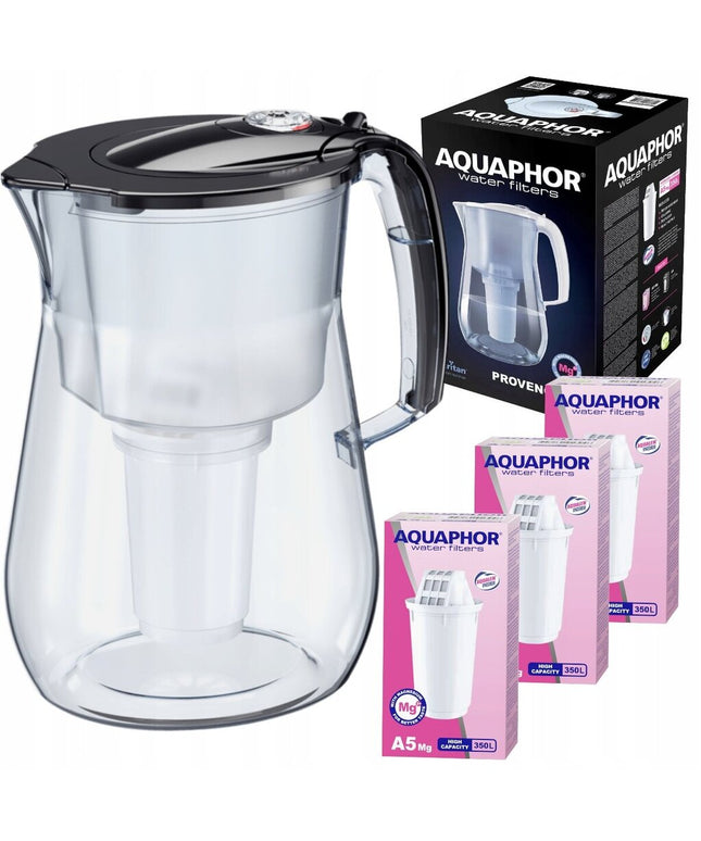 Vandens filtravimo ąsotis Aquaphor Provence 4,2l + A5Mg vandens filtrai, 3 vnt, juodas