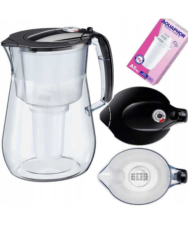 Vandens filtravimo ąsotis Aquaphor Provence, 4.2l, su A5 Mg vandens filtru, juodas