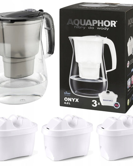 Vandens filtravimo ąsotis Aquaphor Onyx 4.2l + 3 vnt Maxfor vandens filtrų, juodas
