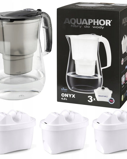 Vandens filtravimo ąsotis Aquaphor Onyx 4.2l + 3 vnt Maxfor vandens filtrų, juodas