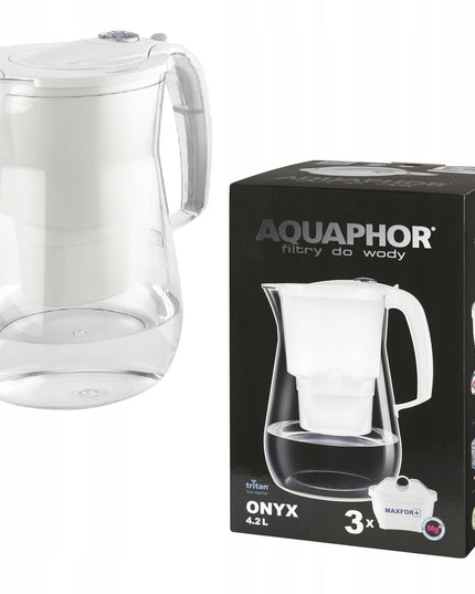 Vandens filtravimo ąsotis Aquaphor Onyx 4.2l, baltas, su 10 vnt Maxfor Mg vandens filtrų