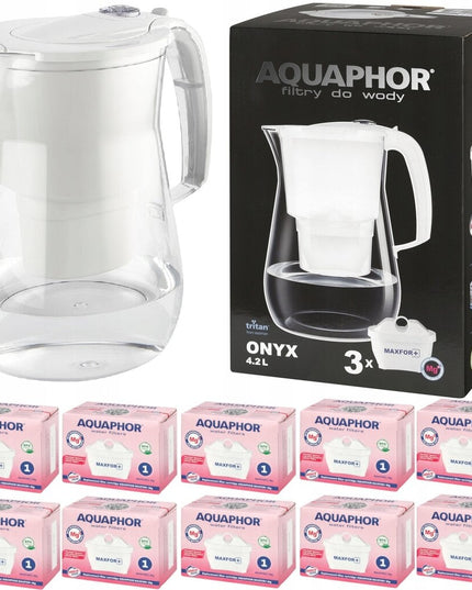 Vandens filtravimo ąsotis Aquaphor Onyx 4.2l, baltas, su 10 vnt Maxfor Mg vandens filtrų