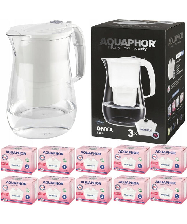 Vandens filtravimo ąsotis Aquaphor Onyx 4.2l, baltas, su 10 vnt Maxfor Mg vandens filtrų