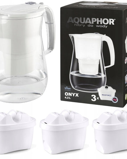 Vandens filtravimo ąsotis Aquaphor Onyx B25 + 3 vnt. vandens filtrų Maxfor+, baltas