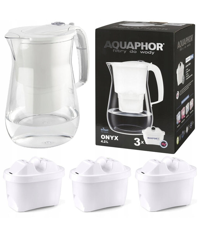 Vandens filtravimo ąsotis Aquaphor Onyx B25 + 3 vnt. vandens filtrų Maxfor+, baltas