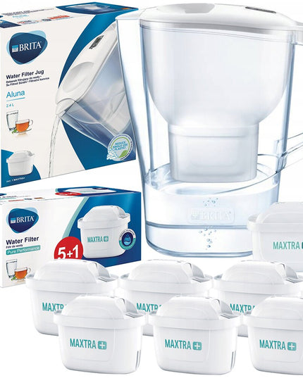 Vandens filtravimo ąsotis Brita Aluna White, 2,4l + Brita Maxtra 6 vnt. vandens filtrai