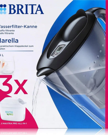 Vandens filtravimo ąsotis Brita Marella 2,4L, juodas, su 3 vnt Maxtra vandens filtrais