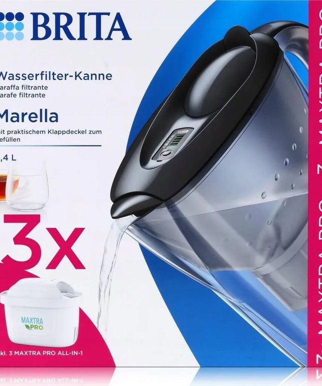 Vandens filtravimo ąsotis Brita Marella 2,4L, juodas, su 3 vnt Maxtra vandens filtrais