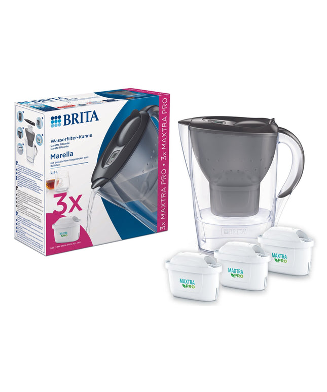Vandens filtravimo ąsotis Brita Marella 2.4l, juodas, su 3 vnt Maxtra Pro vandens filtrų