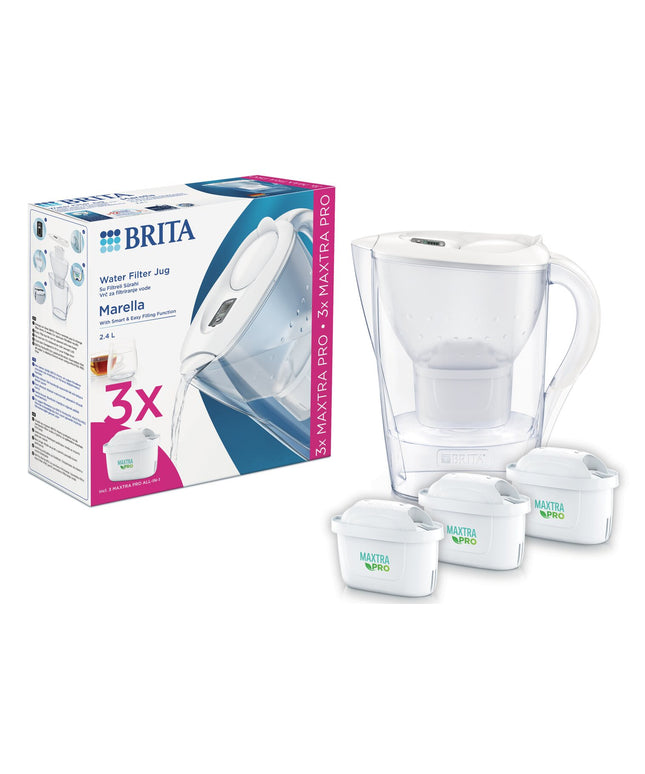 Vandens filtravimo ąsotis Brita Marella, 2,4l, baltas, su 3 vnt Maxtra Pro vandens filtrų