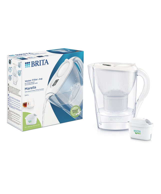 Vandens filtravimo ąsotis Brita Marella 2,4l, baltas, su 1 vnt Maxtra Pro vandens filtru