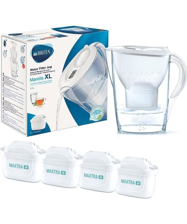 Vandens filtravimo ąsotis Brita Marella XL 3.5L ir Maxtra Pro+ vandens filtrai, 4 vnt, baltas
