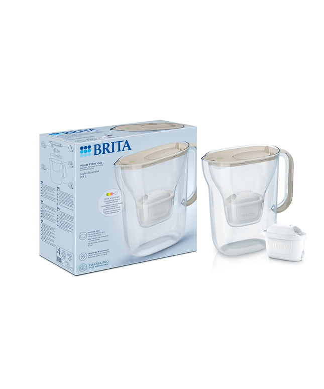 Vandens filtravimo ąsotis Brita Style Essential Led 2,4l, smėlio spalvos, su 1 vnt Maxtra Pro vandens filtru