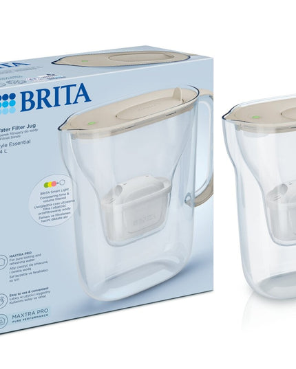 Vandens filtravimo ąsotis Brita Style Essential Led 2,4l, smėlio spalvos, su 1 vnt Maxtra Pro vandens filtru