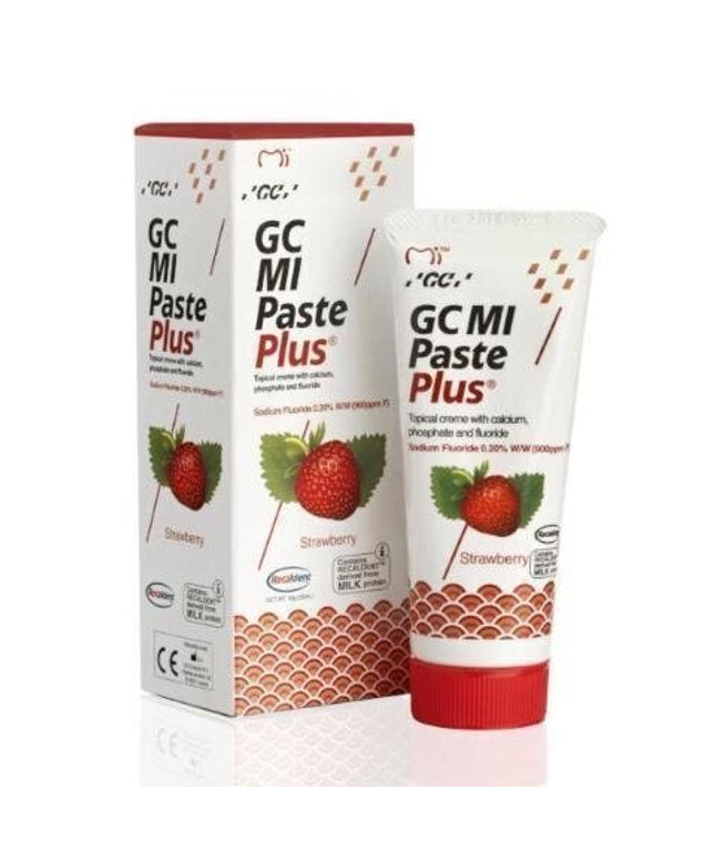 GC Mi Paste Plus Recaldent dantų kremas su fluoru, braškių skonio, 35 ml