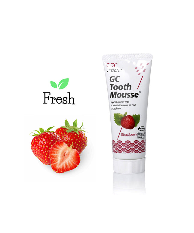 Remineralizuojantis dantų kremas be fluoro GC Tooth Mousse Recaldent, braškių skonio, 35 ml