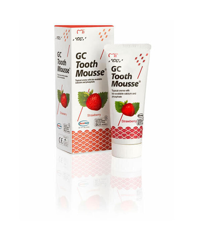 Remineralizuojantis dantų kremas be fluoro GC Tooth Mousse Recaldent, braškių skonio, 35 ml