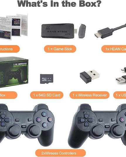 Belaidė retro TV žaidimų konsolė HappyJoe Plug&Play, su 20000 žaidimų, 4K HDMI, 64GB